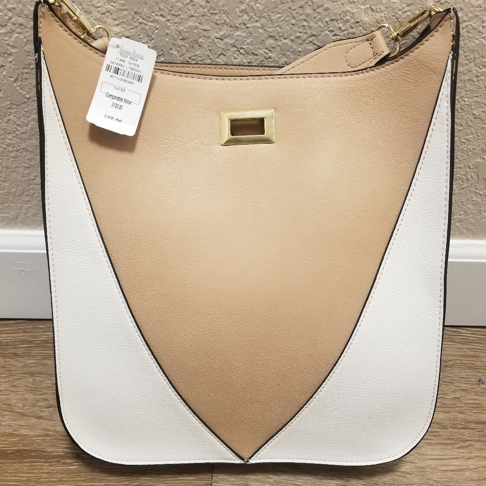 Neiman Marcus Cream and White Leather Tote Bag